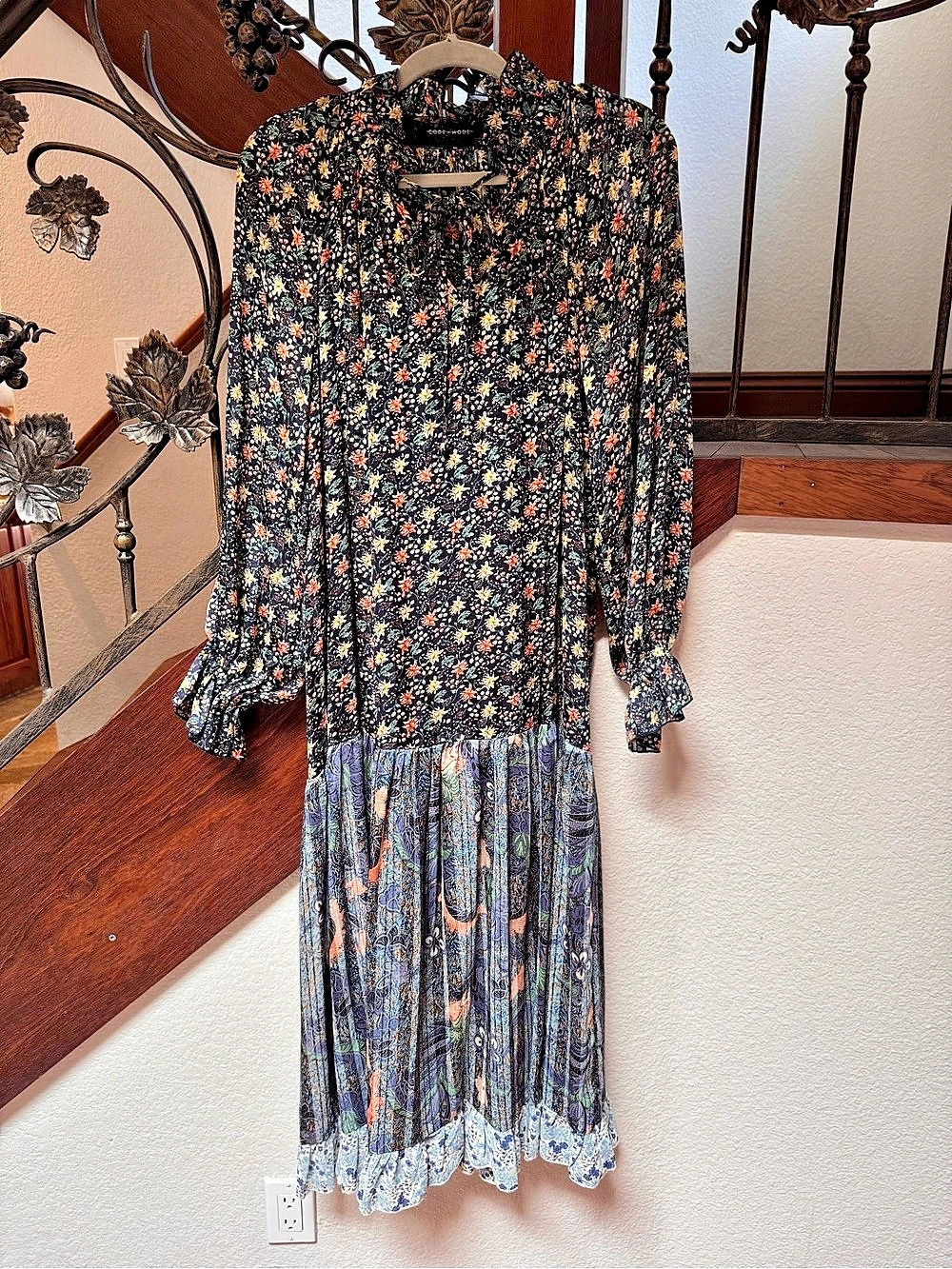 code x mode Floral Maxi Drop Waist Dress in Blue & Orange Like New